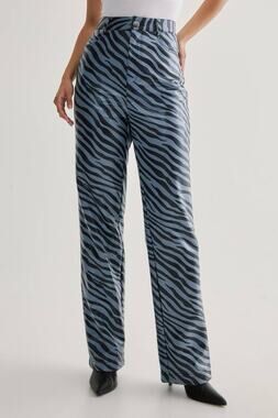 Nasty Gal Blue Zebra Faux Leather Pants Women’s Sz 0 High Rise Straight Leg NWT